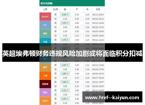 英超埃弗顿财务违规风险加剧或将面临积分扣减 英超埃弗顿财务违规风险加剧或将面临积分扣减