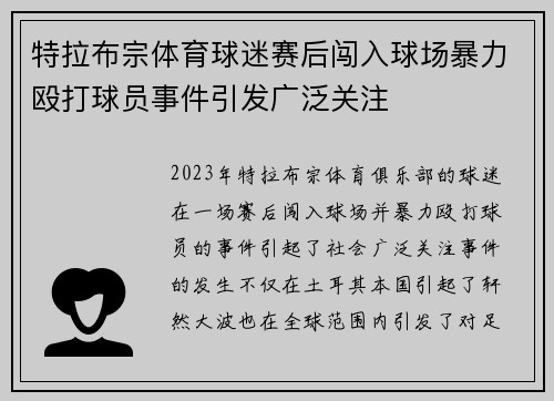 特拉布宗体育球迷赛后闯入球场暴力殴打球员事件引发广泛关注